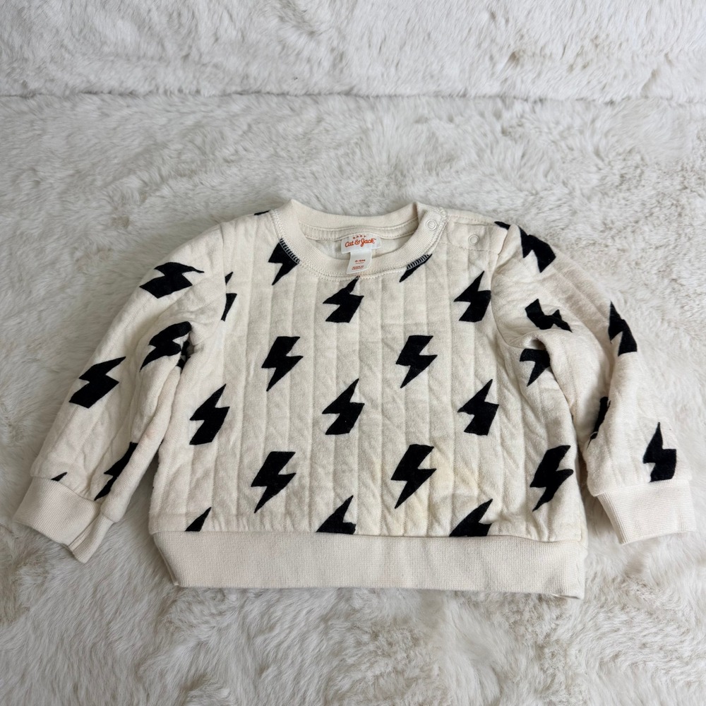 Cat & Jack Baby Quilted Lightning Bolt Sweatshirt Cream Black 6-9M RN17730